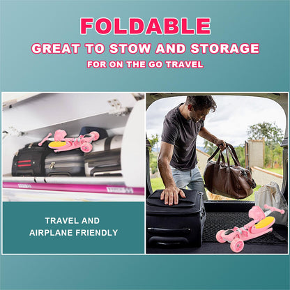 EOTVIA Kids Scooter with LED Lighted Wheels, 3 Adjustable Handlebar/Foldable Seat, Sit or Stand Ride, Lean-to-Steer & Deck, Scooters for Kids 3-5,Pink