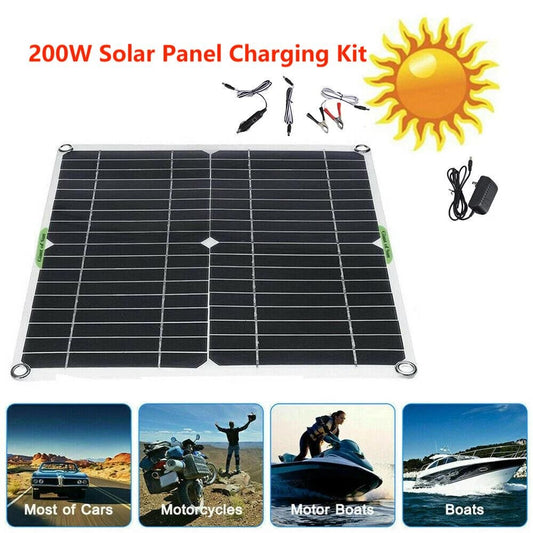 LDYSO 200 Watts Solar Panel Kit, High Efficiency Battery Charger with Battery Clip, 11"x11" Portable Waterproof Solar Panel, Backup Power Emergency Power Supply for Camp RV Home Boat Caravan Rooftop