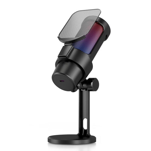 USB Gaming Microphone for PC Computer Streaming Mic with RGB Light, Mute Button, Gain, Pop Filter, Noise Cancellation Condenser Mic for Singing You-Tube Streaming Podcast Studio Recording Twitch