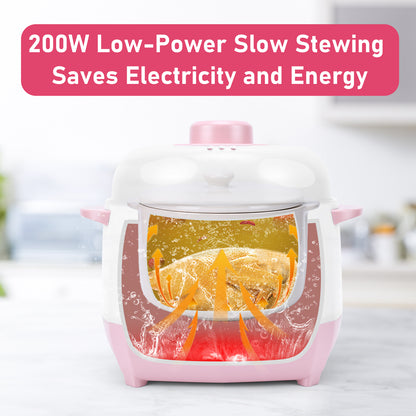 1L Electric Stew Pot, Smart Ceramic Soup Porridge Cooker, Mini Slow Cooker Anti Dry Burn , Multifunction Electric Ceramic Cooker