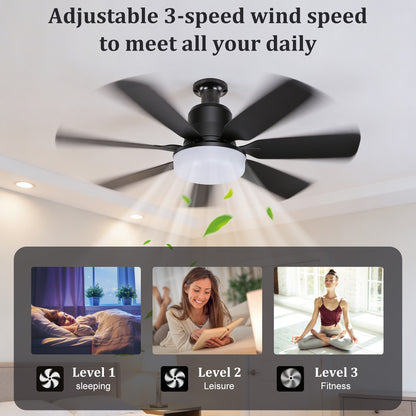 Socket Fan Light with Remote, 20.5in Small Ceiling Fan with 3-Speeds, Dimmable LED, E26/E27 Base, 6 Blades Light Socket Fan for Kitchen Bedroom