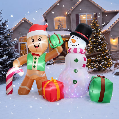 6 FT Christmas Decorations Outdoor Inflatables Gingerbread Man Snowman Blow Up Yard Decor, Outdoor Inflatables Decorations with Rotating LED Light for Garden Patio Lawn Holiday Party Xmas