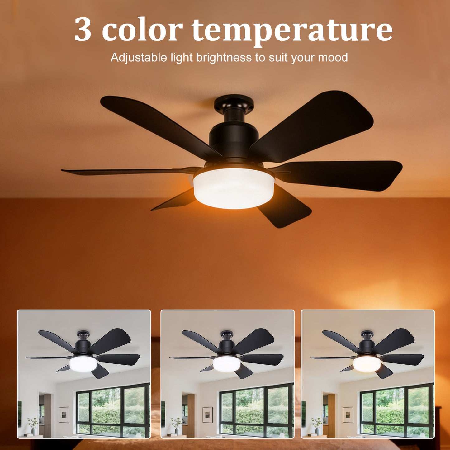 Socket Fan Light with Remote, 20.5in Small Ceiling Fan with 3-Speeds, Dimmable LED, E26/E27 Base, 6 Blades Light Socket Fan for Kitchen Bedroom