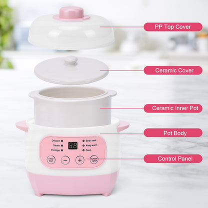 1L Electric Stew Pot, Smart Ceramic Soup Porridge Cooker, Mini Slow Cooker Anti Dry Burn , Multifunction Electric Ceramic Cooker