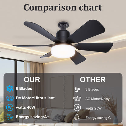 Socket Fan Light with Remote, 20.5in Small Ceiling Fan with 3-Speeds, Dimmable LED, E26/E27 Base, 6 Blades Light Socket Fan for Kitchen Bedroom