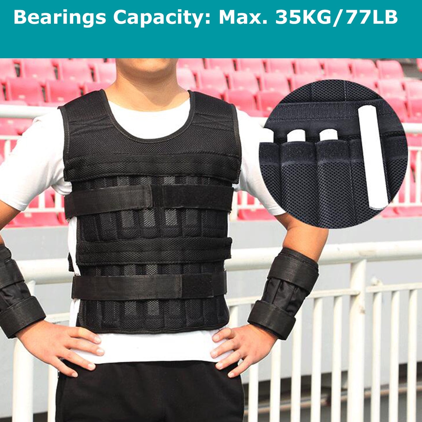 Adjustable Weighted Vest + Leg Weights + Arm Weights for Men(77, 13 & 11 lbs), 3-in-1 Weighted Running Vest for Walking, Jogging & Strength Training, Ideal Weighted Workout Vest for Men