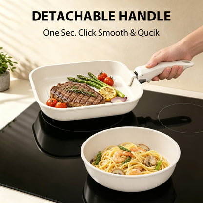 22 Piece Pots and Pans Set Non Stick, Cookware Set with Detachable Handles, Oven Safe, Induction Ready, Stackable RV Kitchen Cooking Set, Cream White